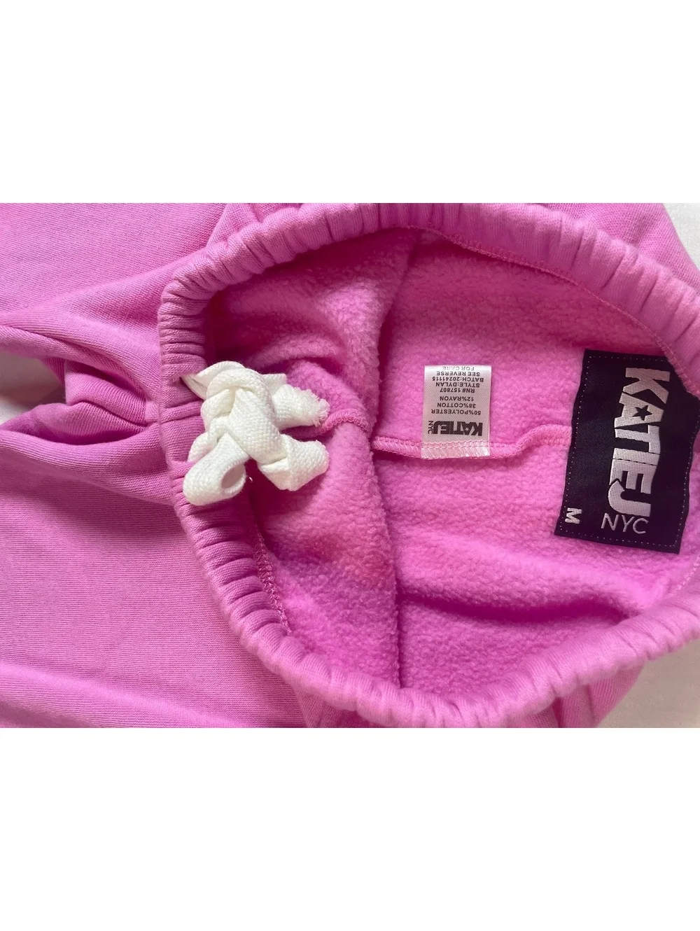 NWT Katie J NYC Dylan Pink Fleece Sweatpants Medium Elastic Waistband Cuffed